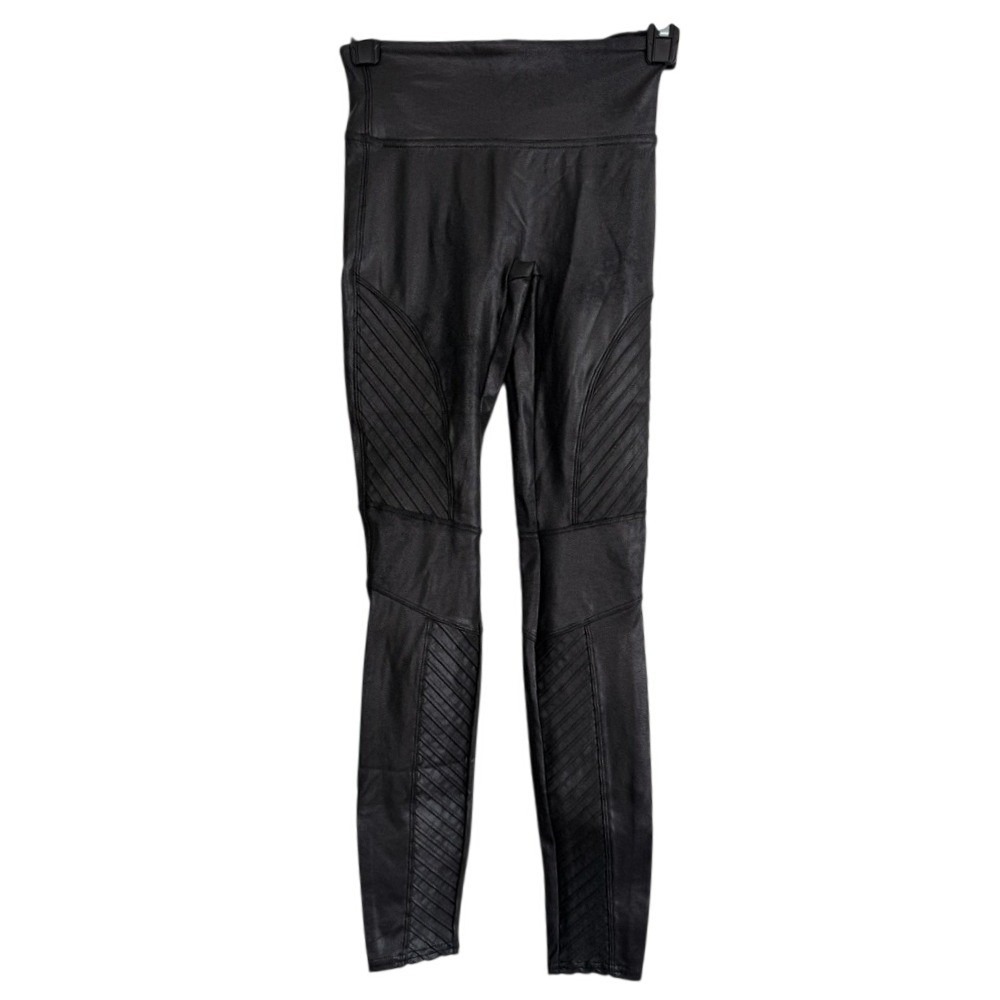 SPANX Moto Faux Leather Leggings Black High Waist Compression XS